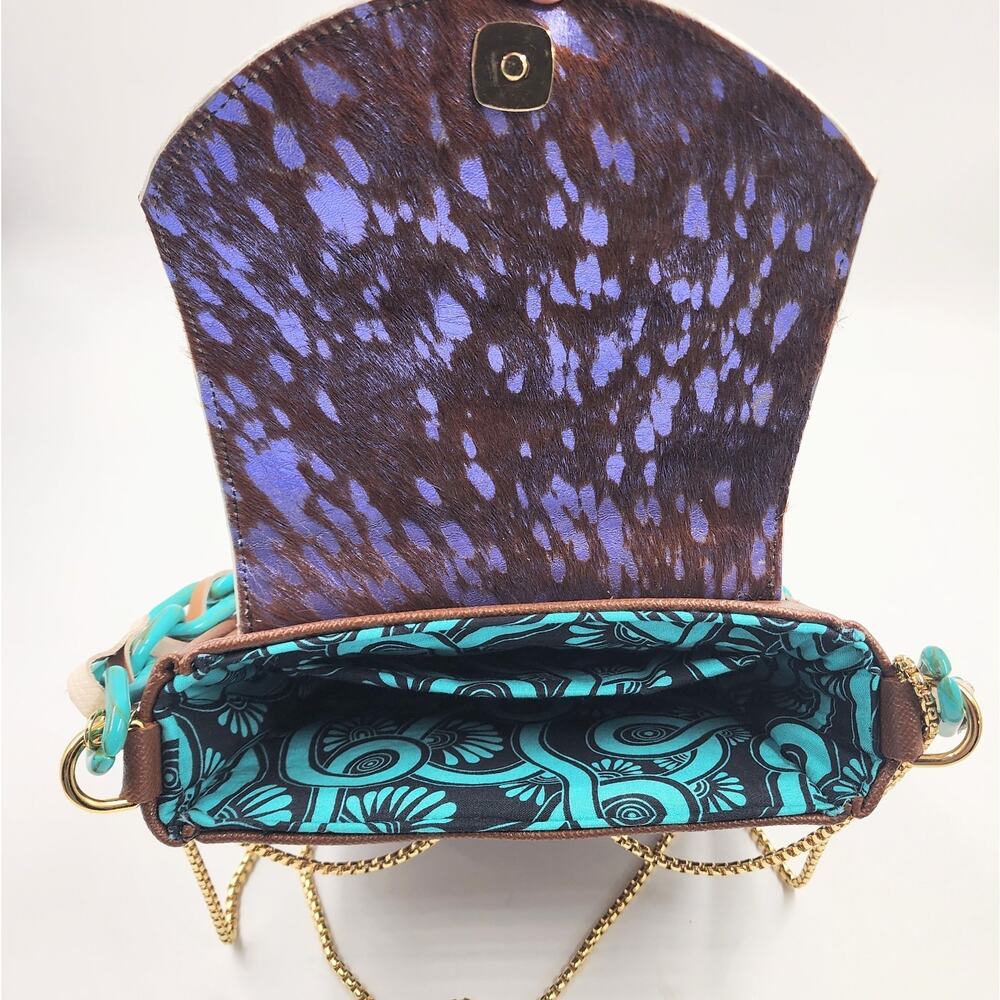 KENT STETSON Purse Chunky Turquoise Chain Gold Crossbody Strap Brown Leather - Picture 4 of 10